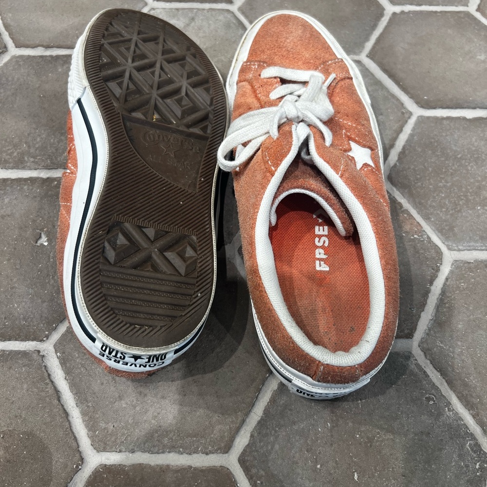 Converse All Star Low-Top Suede Sneakers in Rust Orange with White Star - Picture 4 of 4